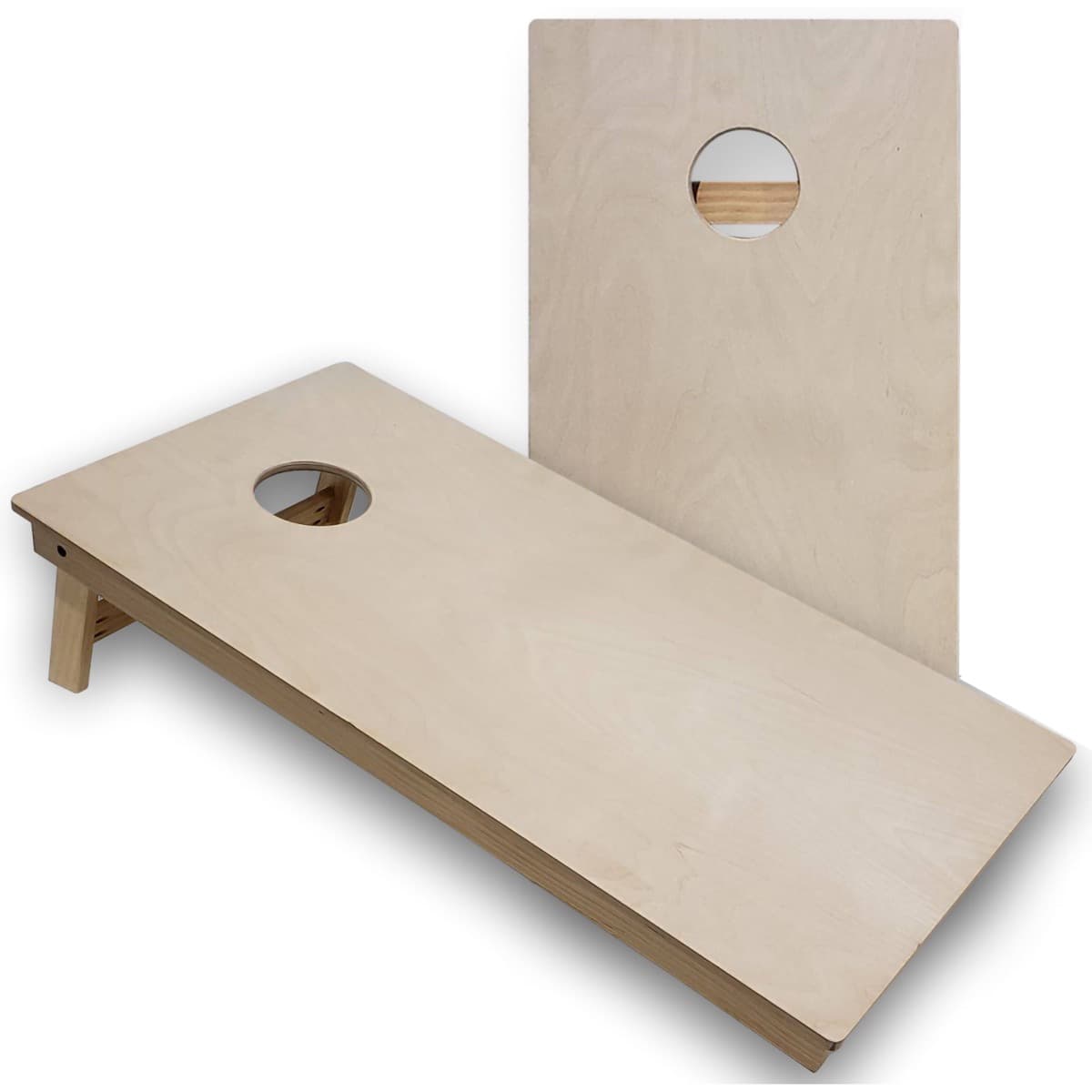 An unfinished regulation cornhole board, the starting point before a print or stain